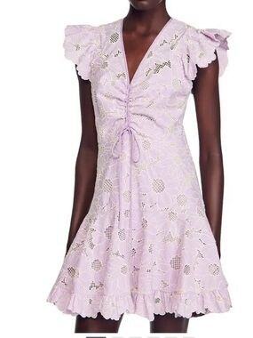 SANDRO Floral Lace Mini Dress 34/XS Lilac Purple Cream
